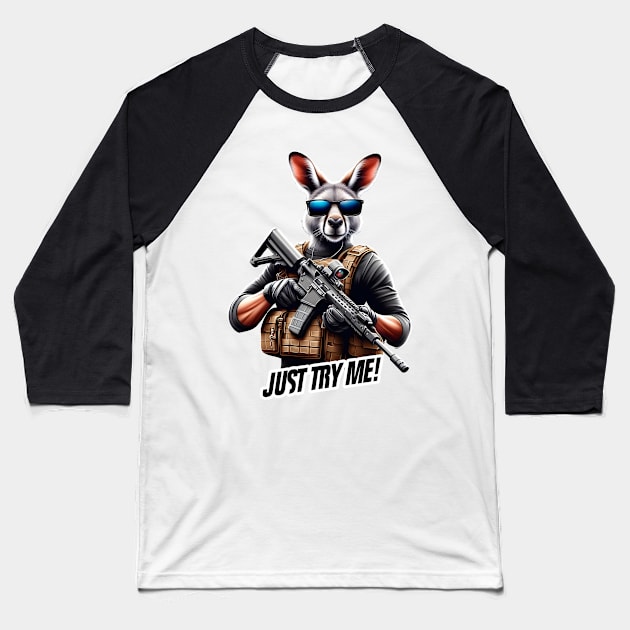 Tactical Kangaroo Adventure Tee: Where Playfulness Meets Precision Baseball T-Shirt by Rawlifegraphic